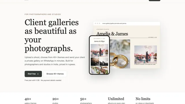 Rêver Studio home page showing a client gallery on desktop and phone